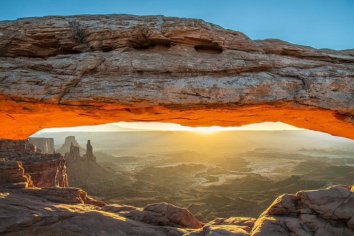 Canyons, Mesa Arch, Landscape, Nature, Rock, Sunny, HD wallpaper