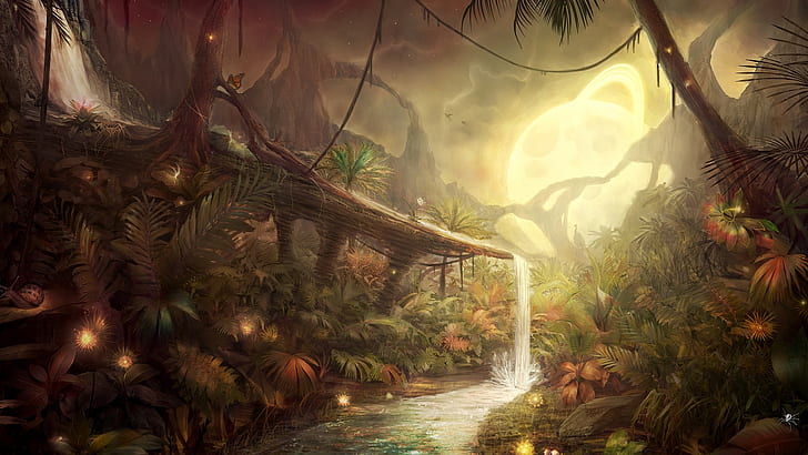 forest and river illustration, colorful, nature, fantasy art, HD wallpaper