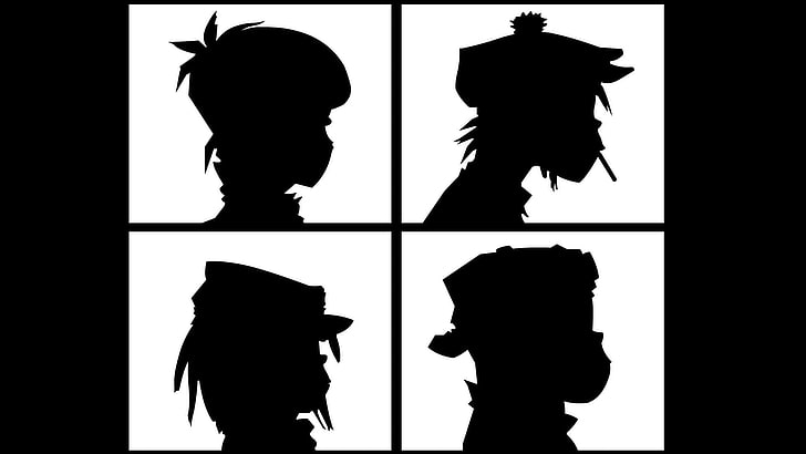 silhouette of men illustration collage, Gorillaz, minimalism