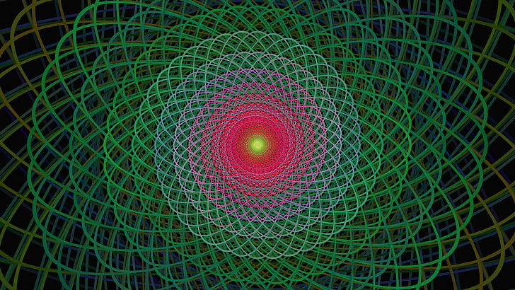 green, circle, fractal art, pattern, spiral, mandala, symmetry
