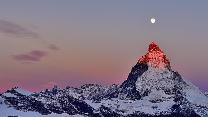 morning, europe, zermatt, switzerland, sunrise, nunatak, gornergrat, HD wallpaper