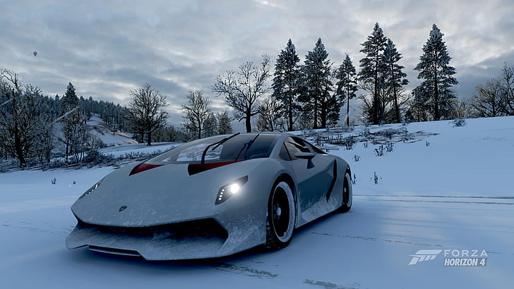 Lamborghini, Lamborghini Sesto Elemento, Forza Horizon 4, winter, HD wallpaper