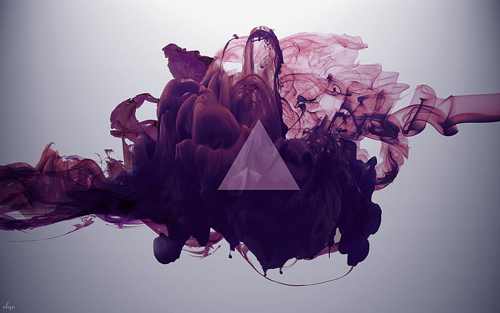 black and gray wallpaper, abstract, smoke, ink, triangle, purple