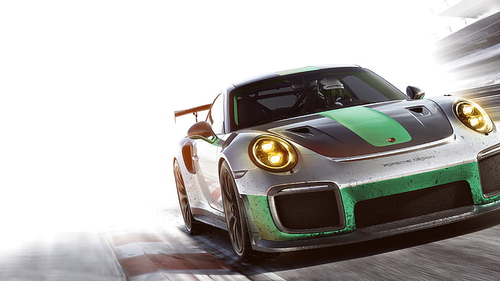 photography of silver, green, and black Porsche 911 on race track, HD wallpaper