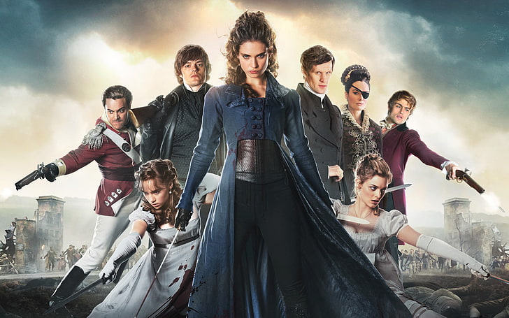 weapons, guns, knives, poster, characters, Matt Smith, Lily James