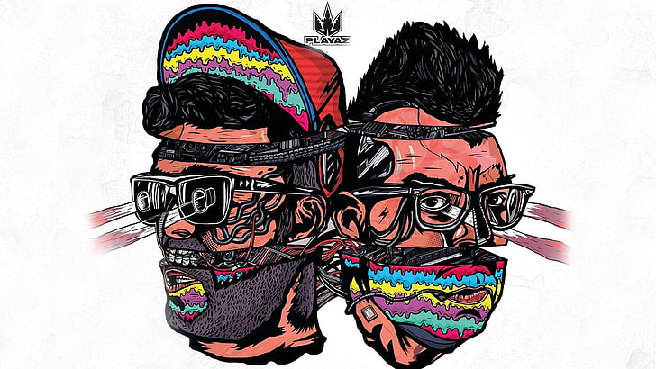 two person with headbands illustration, artwork, psychedelic