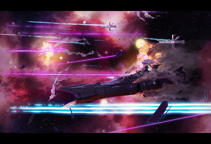 space galaxy war wallpaper, battle, battleships, Space Battleship Yamato