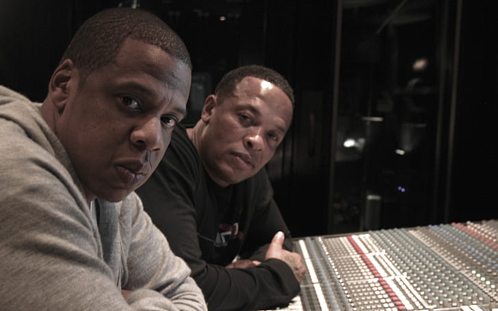 Jaz-Z and Dr Dre in Studio, picture of jay-z and dr. dre