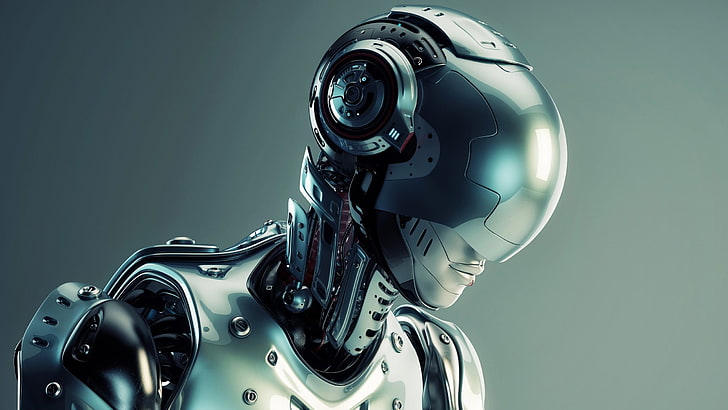 human robot character digital wallpaper, digital art, 3D, technology