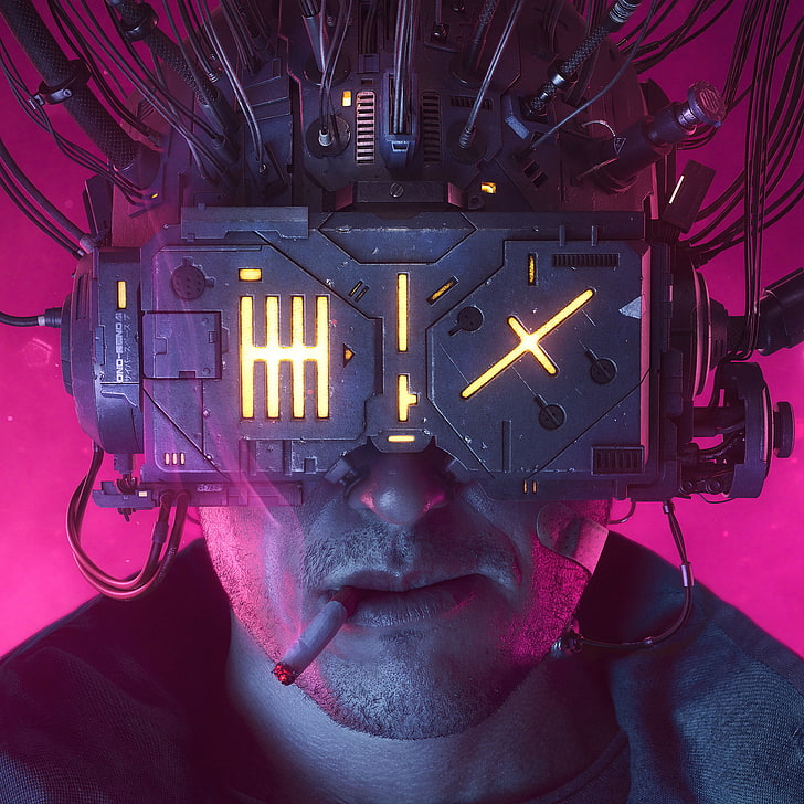cyberpunk,   digital , science fiction, cigarettes, headshot, HD wallpaper