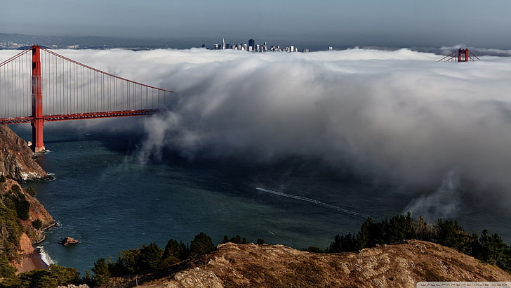 Golden Bridge, USA, clouds, Golden Gate Bridge, city, cityscape, HD wallpaper
