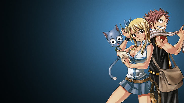 Fairy Tail Natsu and Lucy digital wallpaper, Anime, Happy (Fairy Tail)