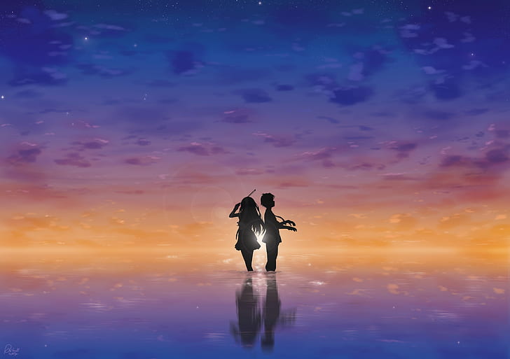 your lie in april 4k pc  hd quality, sky, sunset, standing