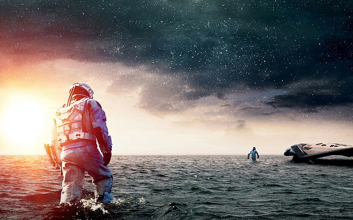 men's white suit, Interstellar (movie), movies, sky, sea, nature HD wallpaper