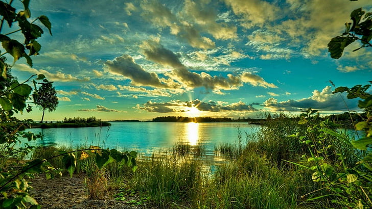 nature, sky, dawn, sunrise, lakeside, water, wetland, cloud