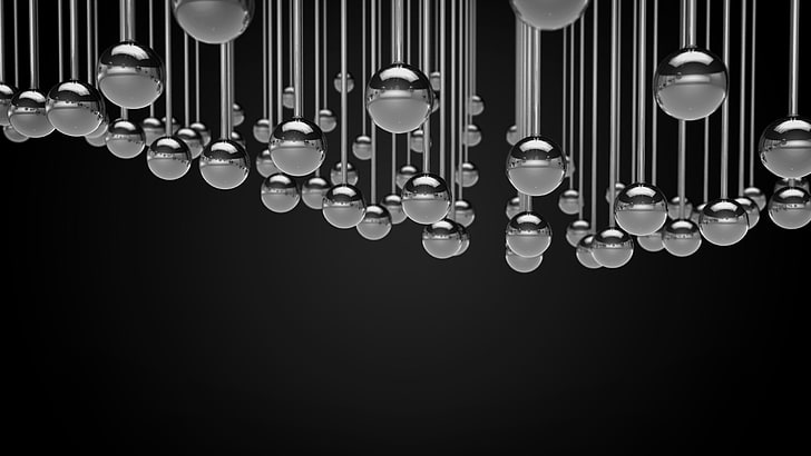 reflection, sphere, render, monochrome, black background, studio shot, HD wallpaper