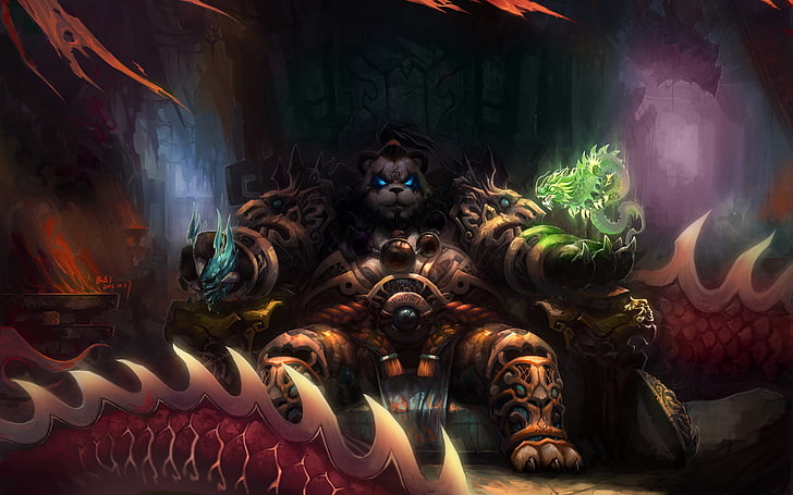 Monk of World of Warcraft wallpaper, magic, dragons, art, Panda, HD wallpaper