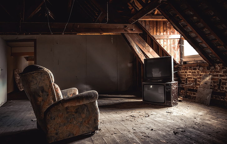 attics, house, window, chair, abandoned, indoors, obsolete, HD wallpaper