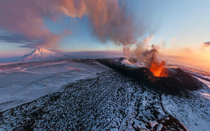 Volcano Eruption Lava Landscape Mountain Snow HD, volcano erupting