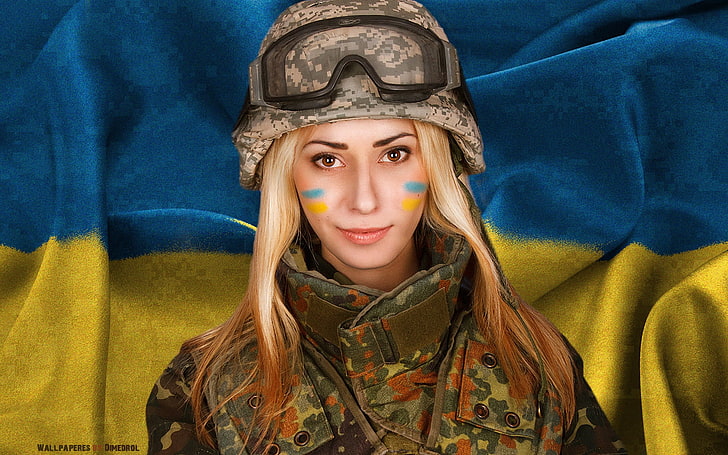 girl, flag, blonde, form, Ukraine, military, Ukrainian, HD wallpaper