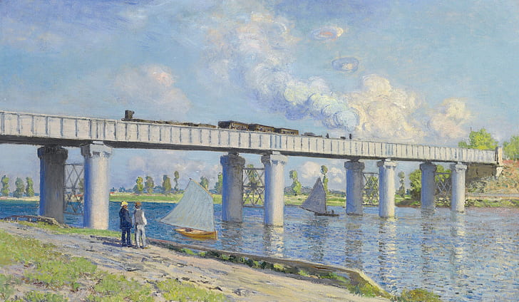 landscape, boat, picture, sail, Claude Monet, The railway Bridge at Argenteuil, HD wallpaper