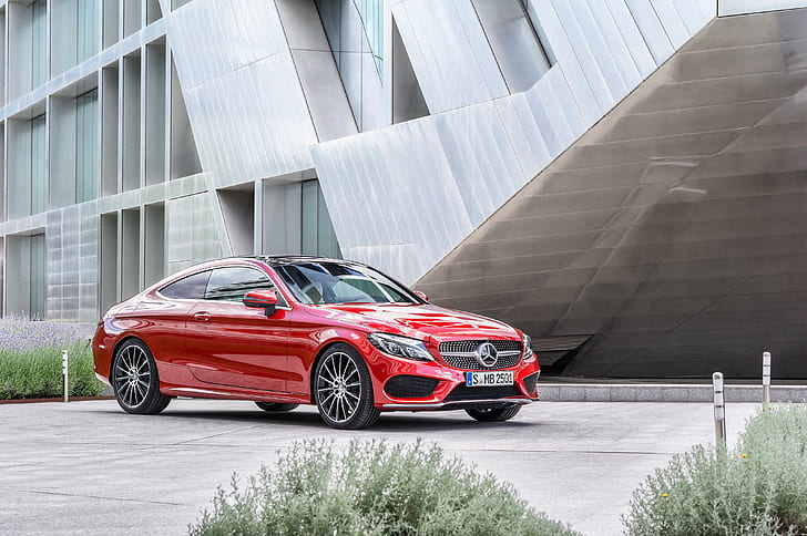 Red Mercedes-Benz, C-Class, C205, Coupe, Mercedes coupe