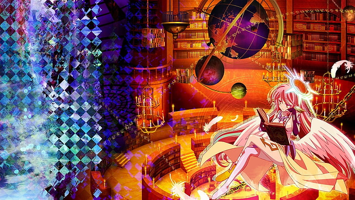 No Game No Life Jibril, anime, illuminated, multi colored, belief, HD wallpaper