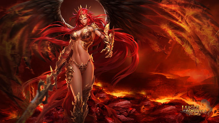 Video Game League of Angels 2 Mikaela Beautiful girl warrior red long hair photo HD Wallpaper 3840×2160