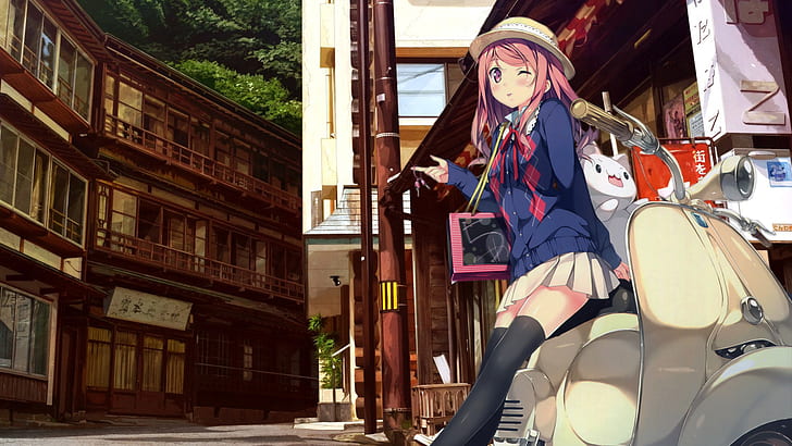 Kantoku, Kurumi (Kantoku), mopeds, anime girls, HD wallpaper