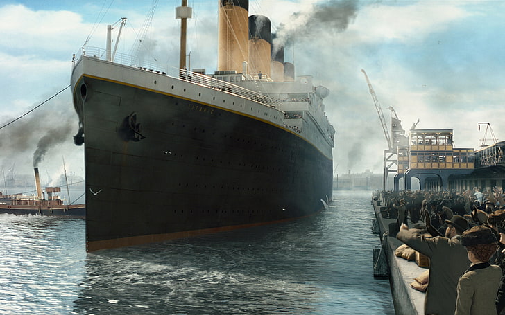 Titanic movie wallpaper, people, ship, harbor, water, nautical vessel