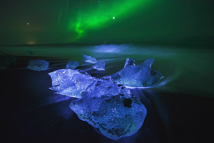 northern lights, Iceland, nature, landscape, winter, cold, aurorae, HD wallpaper