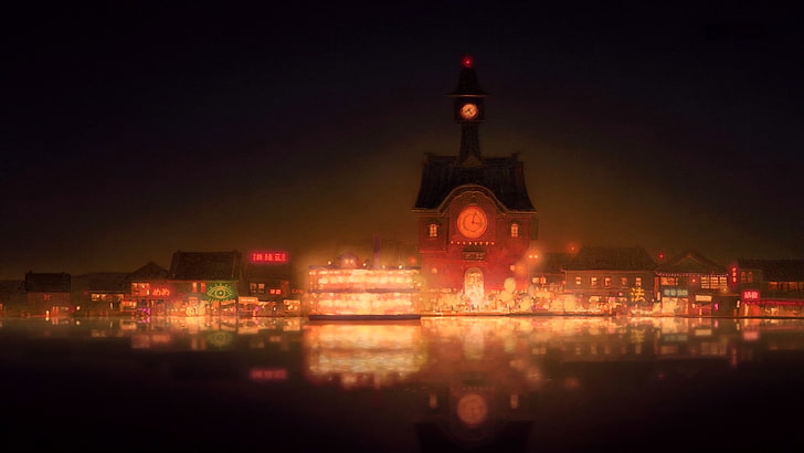 untitled, Spirited Away, Studio Ghibli, anime, architecture, illuminated