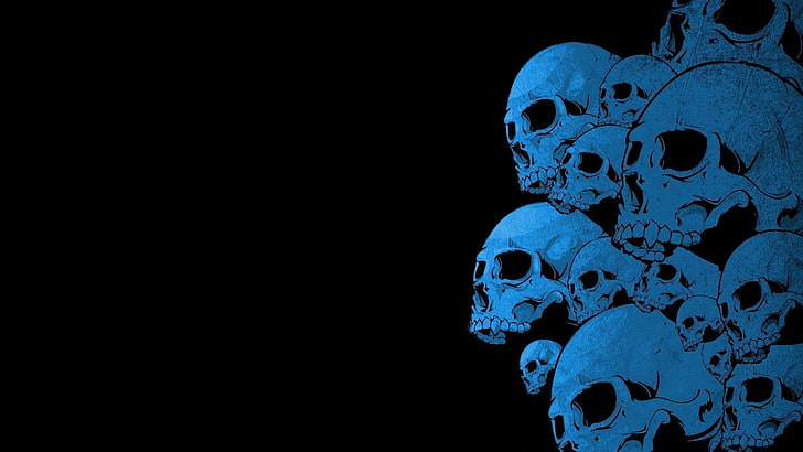 black background, blue, skull, cyan, studio shot, copy space, HD wallpaper
