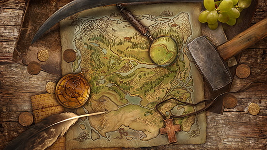 HD wallpaper: round silver-colored compass, place, old map, where the treasure | Wallpaper Flare
