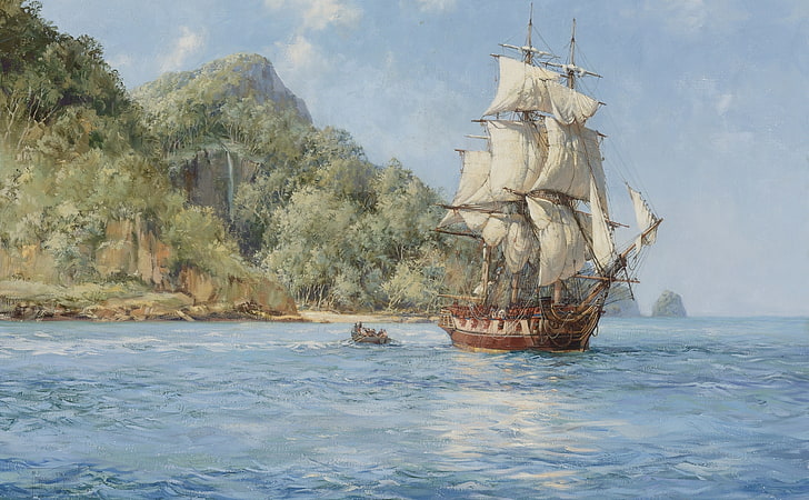 Painted Ship, painting of galleon boat, Artistic, Drawings, nautical vessel, HD wallpaper
