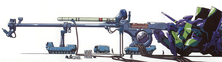 robot with gun illustration, Neon Genesis Evangelion, EVA Unit 01