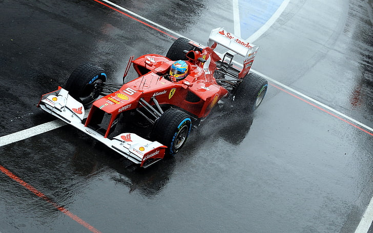 red and white Formula 1, ferrari, fernando alonso, formula-1