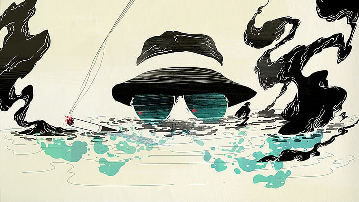 Fear and Loathing in Las Vegas Cigarette Smoking Sunglasses Abstract HD, man in black hat illustration