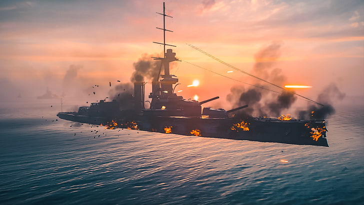 Battlefield 1, sunset, water, nautical vessel, transportation