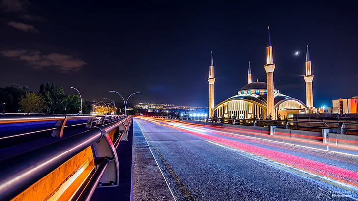 ankara, city, Lights, Long Exposure, Mosque, turkey, HD wallpaper