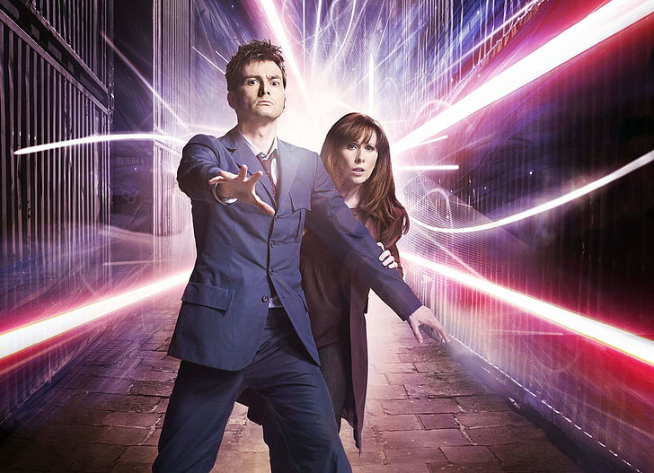 Doctor Who, David Tennant, young adult, two people, illuminated