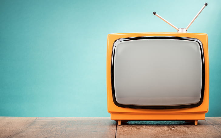 orange, antenna, TV, blue background, HD wallpaper