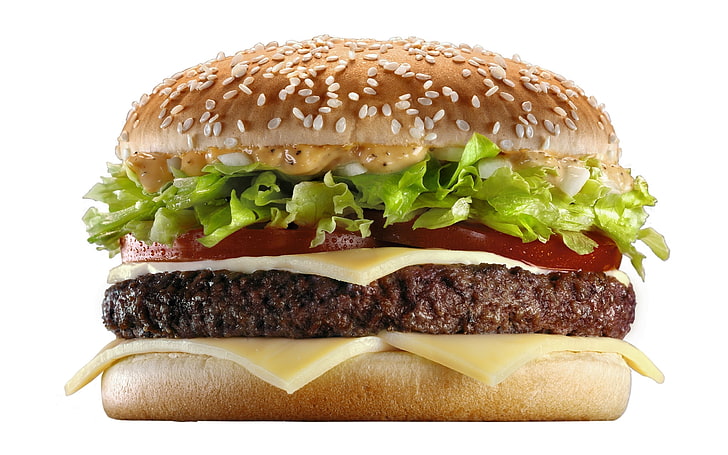 burger with tomato, lettuce and cheese, cheeseburger, bun, hamburger, HD wallpaper
