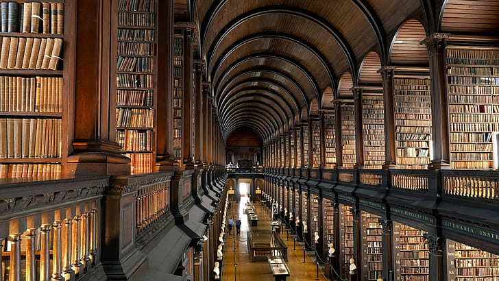 Trinity College Library, books, shelves, Dublin, HD wallpaper