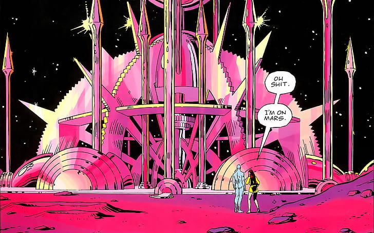 Watchmen Dr Manhattan HD, pink comics page, cartoon/comic