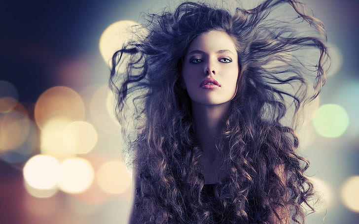 Beautiful fashion girl, hair flying, HD wallpaper
