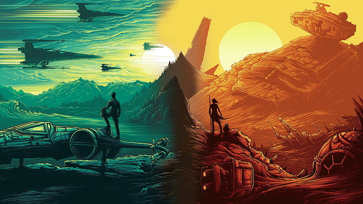 planet, ships, Star Wars, The Force Awakens, Episode VII, BB-8, HD wallpaper