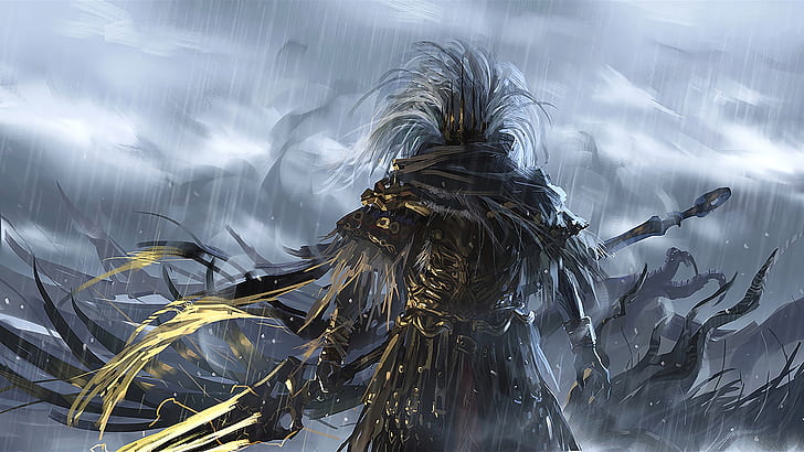 video games, Dark Souls III, digital art, rain, Nameless King, HD wallpaper