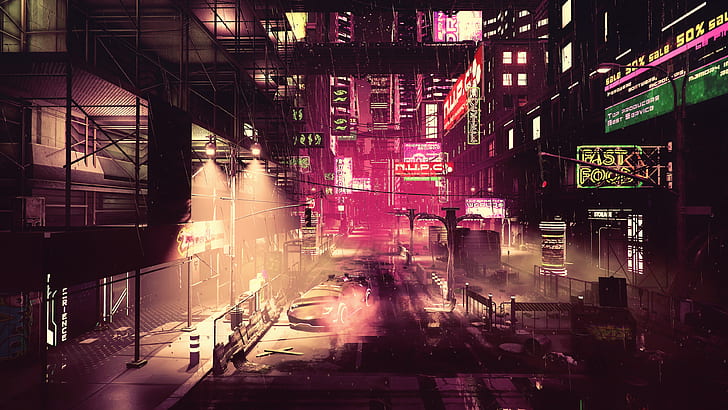 night, artwork, futuristic city, cyberpunk, science fiction
