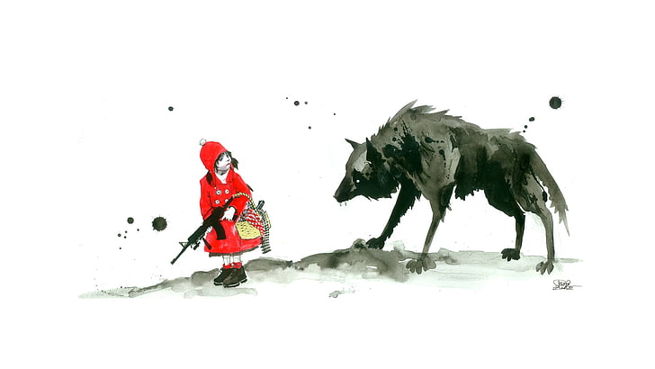 black wolf illustration, fantasy art, winter, cold temperature, HD wallpaper